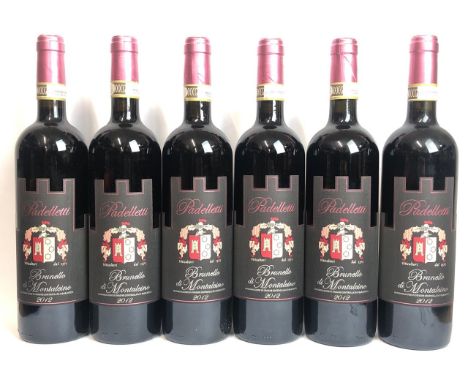 SIX BOTTLES OF 2012 BRUNELLO DI MONTALCINO, PADELLETTI, TUSCANY, ITALY, RED, 75CL, 14% VOL / THIS LOT ATTRACTS VAT ON THE HAM