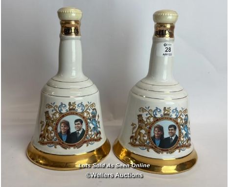 Two Bell's Scotch Whisky Decanters Commemerating The Marriage of Prince Andrew and Sarah Ferguson 23 July 1986  75cl, 43% vol