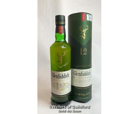 Glenfiddich Single Malt Scotch Whisky, Aged 12 Years, 70cl, 40% vol, In original box / Please see images for fill level and g