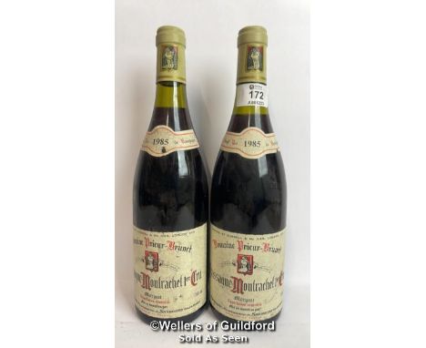 Two bottles of 1985 Domaine Prieur-Brunet Chassagne-Montrachet Premier Cru, 75cl, No vol indicated / Please see images for fi