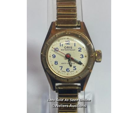 Vintage Oris gold plated cocktail wristwatch, 2cm diameter with box  