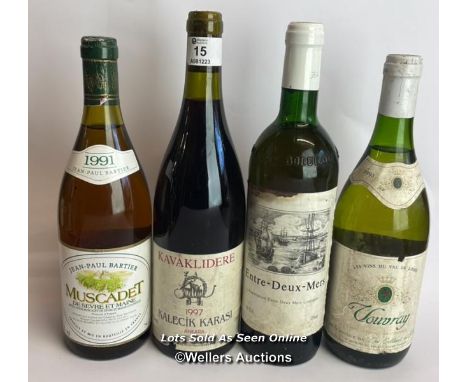 Four bottles of vintage wine Inc. 1997 Kavaklidere Kalecik Karasi, 1991 Jean-Paul Bartier Muscadet De Sevre Et Maine, Entre-D