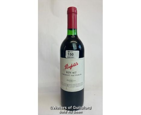 2000 Penfolds Bin 407 Cabernet Sauvignon, 75cl, 13.5% vol / Please see images for fill level and general condition. Please be