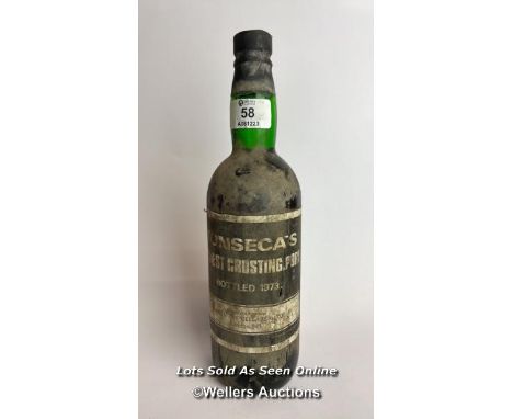 1973 Fonesca's Finest Crusting Port, 26 fl oz / Please see images for fill level and general condition. Please be aware that 