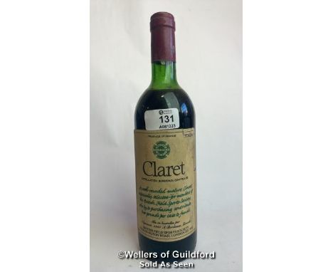 Claret, Appelation Bordeaux Controlee, 70cl, No vol indicated / Please see images for fill level and general condition. Pleas