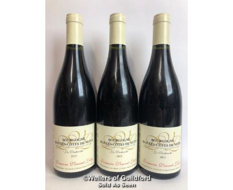 THREE BOTTLES OF 2015 BOURGOGNE HAUTES CÔTES DE NUITS ROUGE, LA VACHEROTTE, DOMAINE VINCENT LEDY, RED, BURGUNDY, 75CL, 13.5% 