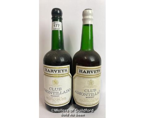 Two bottles of Harveys, Club Amontillado Sherry, 75cl, No vol indicated / Please see images for fill level and general condit