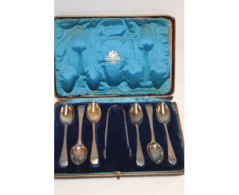 A set of six Victorian silver dessert/teaspoons with engraved Light Infantry bugle emblems together with matching sugar tongs