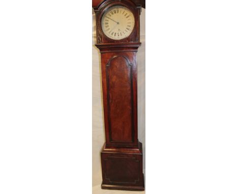 A good quality longcase clock with silvered 12" circular dial and 30-hour movement in polished mahogany traditional case, the