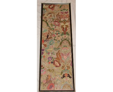An old embroidered rectangular floral panel, 29" x 9"