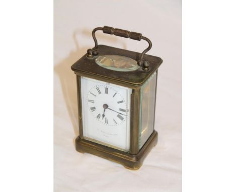 A French carriage clock by Barraclough &amp; Sons Paris in brass traditional case