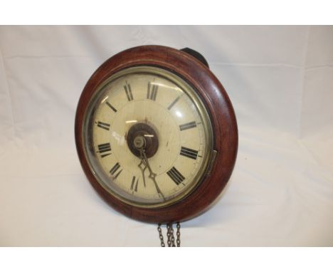A 19th century post alarm wall clock with painted circular dial in polished mahogany case