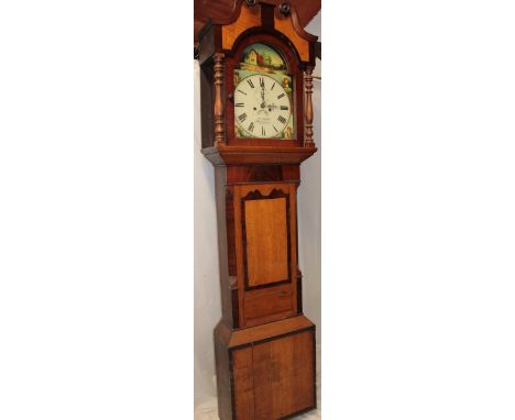 A 19th century Welsh longcase clock with 13" painted arched dial by Josh Kern of Swansea, 8-day movement in oak and mahogany 