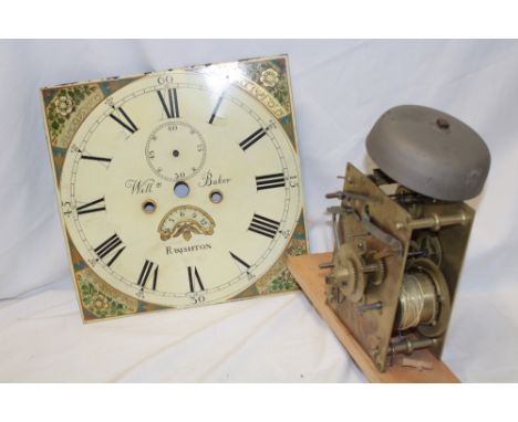 A 19th century 12" dial for a longcase clock by William Baker of Ruishton with square painted dial and 8-day movement (af)