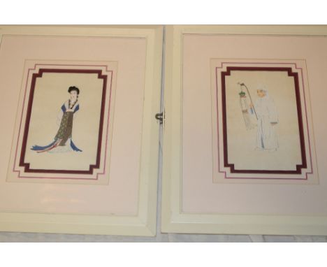 A pair of Chinese watercolours depicting a female portrait and male with lantern, 9" x 6" (a pair)