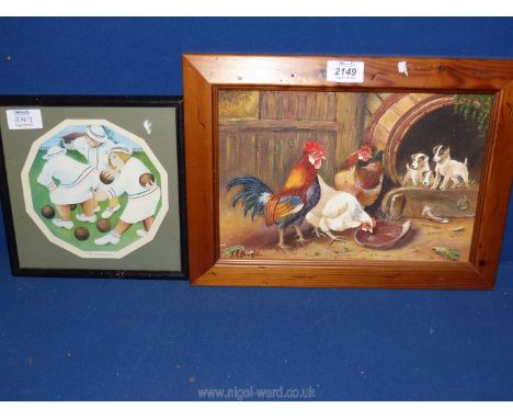 A framed print titled 'Sabotage' by Beryl Cook, along with a framed oil on board titled 'That's Our Drink', signed lower left