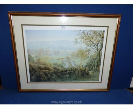 A large Keith Melling print depicting a rural landscape with a magpie looking on.
