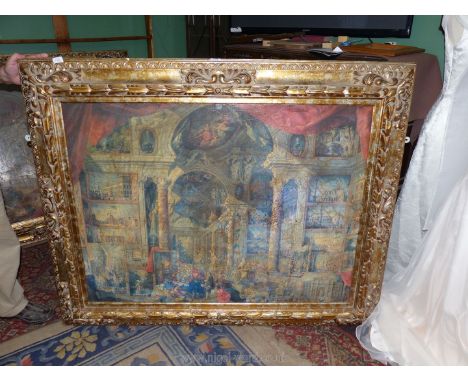 A very large ornate gilt framed Print on board by Giovanni Paola Panini titled 'Modern Rome', 60" x 48" including frame.