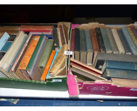Two boxes of books to include Portrait of Elm-Bury by John Moore, 'The air-conditioned nightmare' by Henry Miller, 'The Histo