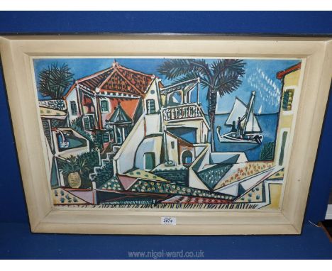 A framed Pablo Picasso print of a Mediterranean landscape 'Les Editions Braun Et Ge, Paris'. 27" x 19".