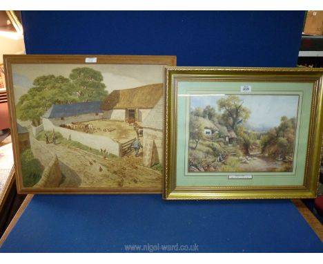 A gilt framed Robert Hammond print 'Well earned rest', along with a Morgan Rendle print on board depicting a farmyard with fi