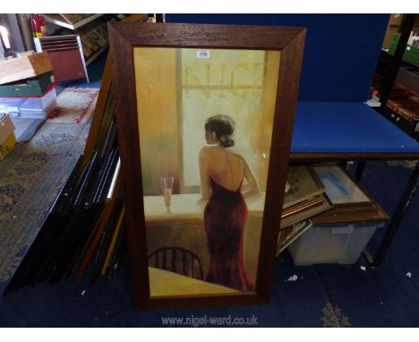 A large wooden framed modern print  titled 'de Nice', signed lower left 'Domin Guez'. 23" x 44".