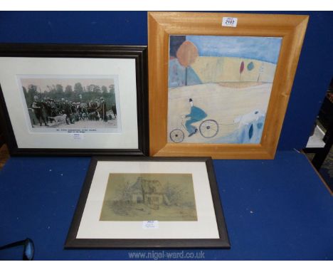 A framed and mounted Pencil sketch of an Old cottage, initialed lower right A.J.S. 4/11/76, a framed print by Annora Spence t