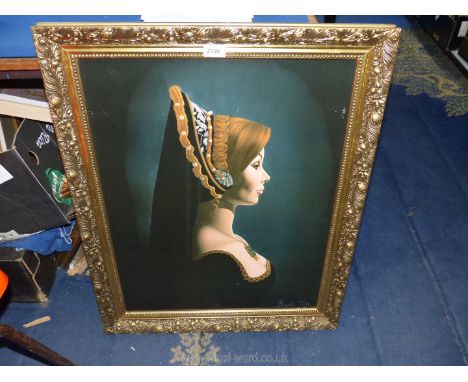 A large ornate framed Print on board titled 'The King's Pawn', signed lower right Barba Tate, 24" x 30 1/4".