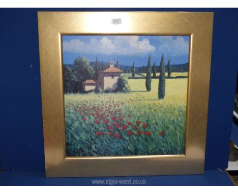 A modern framed print on board titled verso 'Summers Brilliance by David Short'. 26" x 26".