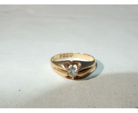 An 18ct gold gypsy style ring set with a single diamond, 3.5mm diamond approx. (4gms approx.), size L