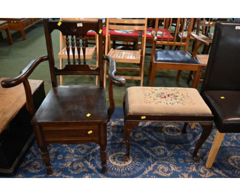 Commode chair with porcelain liner and tapestry topped piano stool