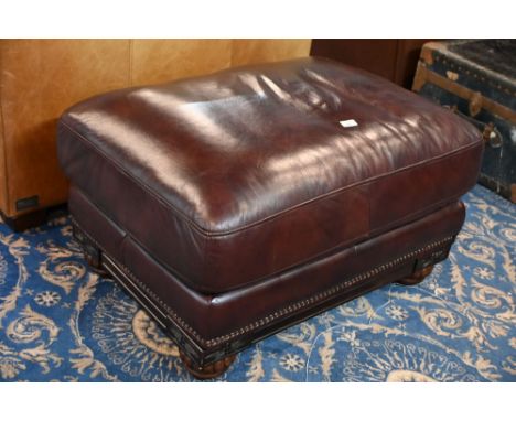 Deep brown leather pouffe / footstool, 78 cm x 56 cm