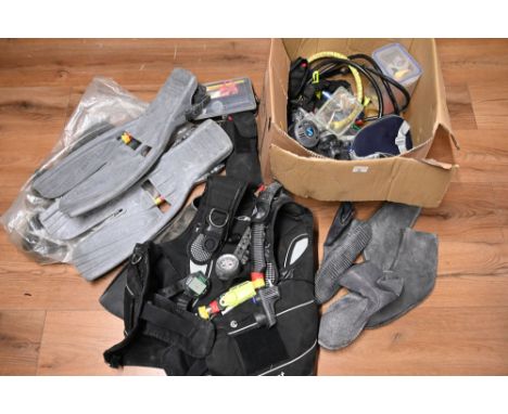 Box of scuba diving equipment Sea Quest Pro QD+ vest and Suunto diving compass