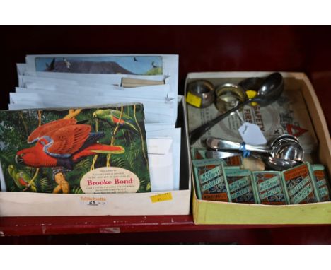 Collection of sorted and catalogued cigarette cards, Woodbine cigarette boxes, spoons, napkin rings and Safety First cigarett
