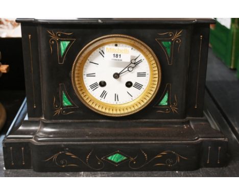 Slate mantel clock, 32 cm long x 22 cm high