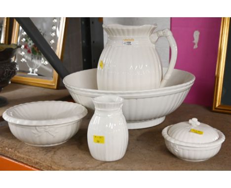 Five piece white ceramic wash jug and basin set  