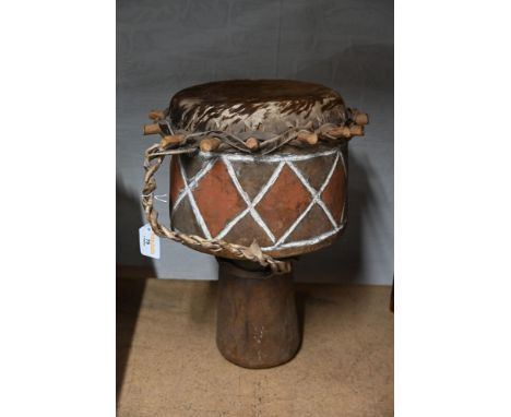 Wooden African drum with hide top