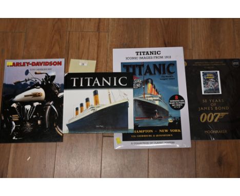 Titanic book by Jim Pipe, Titanic Iconic Images classic poster set, Harley Davidson book by Tony Middlehurst and 50 Years of 