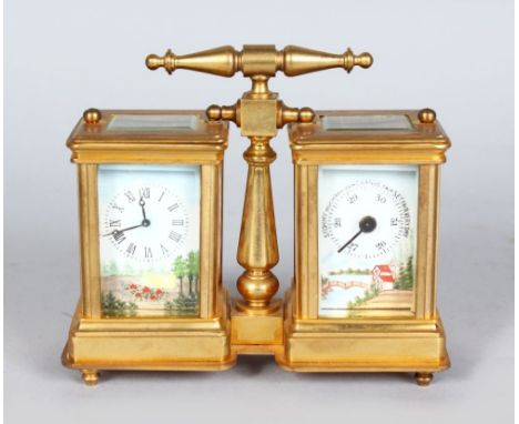 A CARRIAGE CLOCK AND BAROMETER COMBINED.