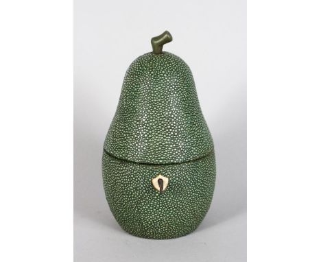 A SHAGREEN PEAR SHAPED TEA CADDY.  7.5ins high.