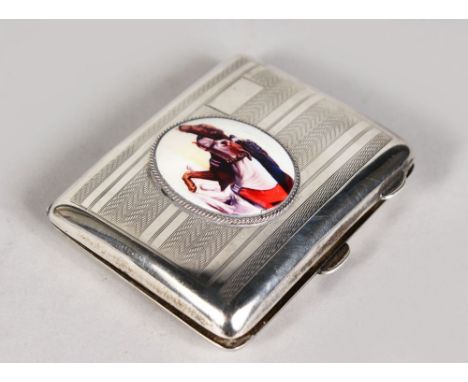 AN ENGINE TURNED CIGARETTE CARD, Birmingham 1930, with an oval of greyhounds racing.