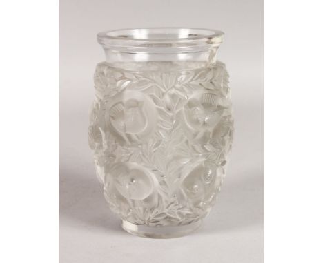 A GOOD LALIQUE "BAGATELLE" CLEAR AND FROSTED VASE, with birds amongst foliage. Signed R. LALIQUE to the base.  Circa. 1939