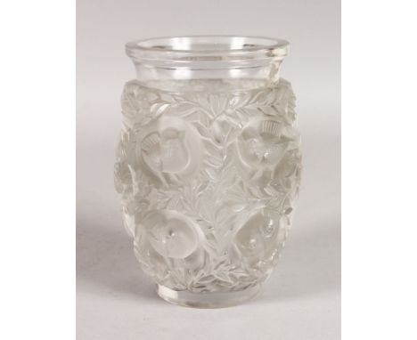 A GOOD LALIQUE "BAGATELLE" CLEAR AND FROSTED VASE, with birds amongst foliage. Signed R. LALIQUE to the base.  Circa. 1939