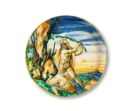 Plat rond en majolique italienne à décor « istoriato », milieu du XVIe siècleAn Italian maiolica istoriato shallow circular d