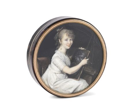 Boite en écaille et or, Josef Wolfgang Schmidt, Vienne vers 1807, à miniature sur ivoire figurant une artiste, école français