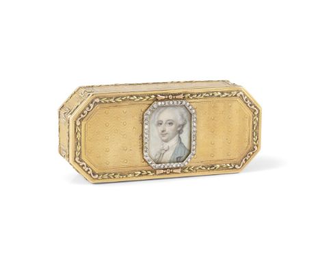 Boite en or et diamants, à miniature sur ivoire figurant un homme attribuée à Richard A. Cosway (1742-1821) A late 18th centu