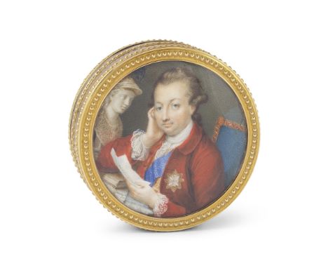 Boite en écaille blonde et or, à miniature sur ivoire figurant un gentilhomme, signée Marsigli, fin XVIIIeA late 18th century