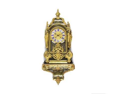 Grand cartel et sa console d'époque Régence en bronze doré et marqueterie Boulle d'écaille de tortue et de laiton, de DeLorme