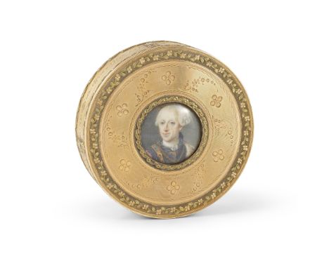 Boite en or, à miniature sur ivoire figurant Vittorio Amadeo II roi de Sardaigne, Hanau fin XVIIIeA late 18th century gold po