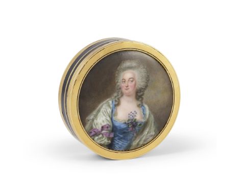 Boite en or et écaille, à miniature émaillée figurant une femme, Jacques Berrier, Paris 1787-1788A gold and tortoiseshell por